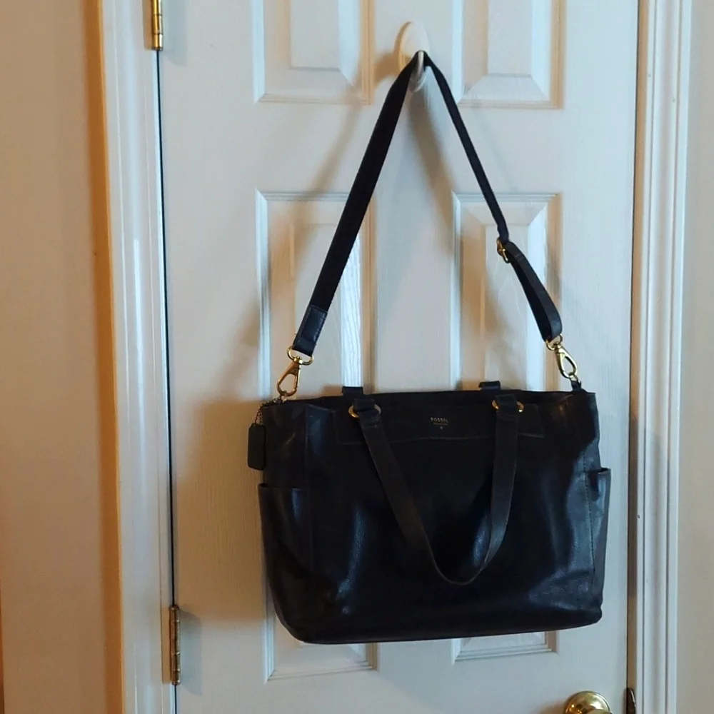 Y2K FOSSIL PEBBLE LEATHER MESSENGER EXECUTIVE BAG BLACK ISSUE NO. 1954 - EUC!